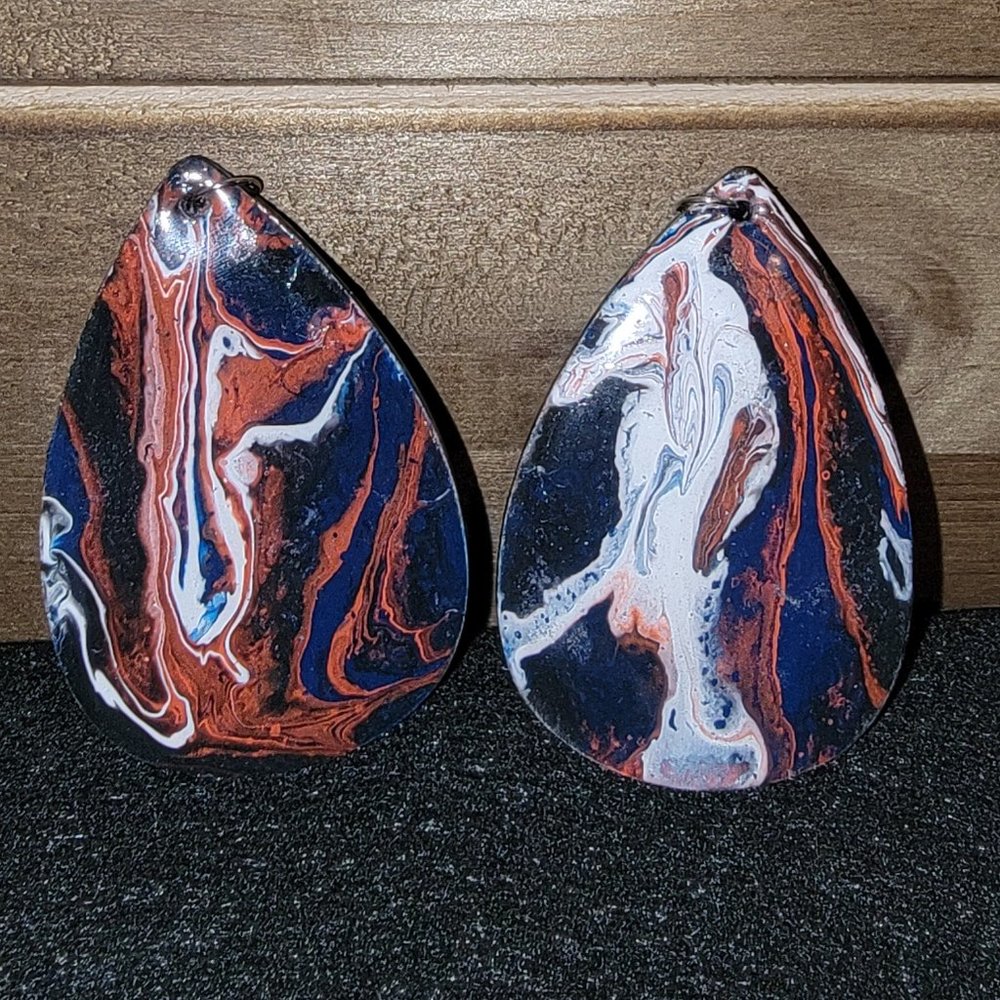 Teardrop Multicolor Paint Pour Earrings - Lightweight Wearable Art